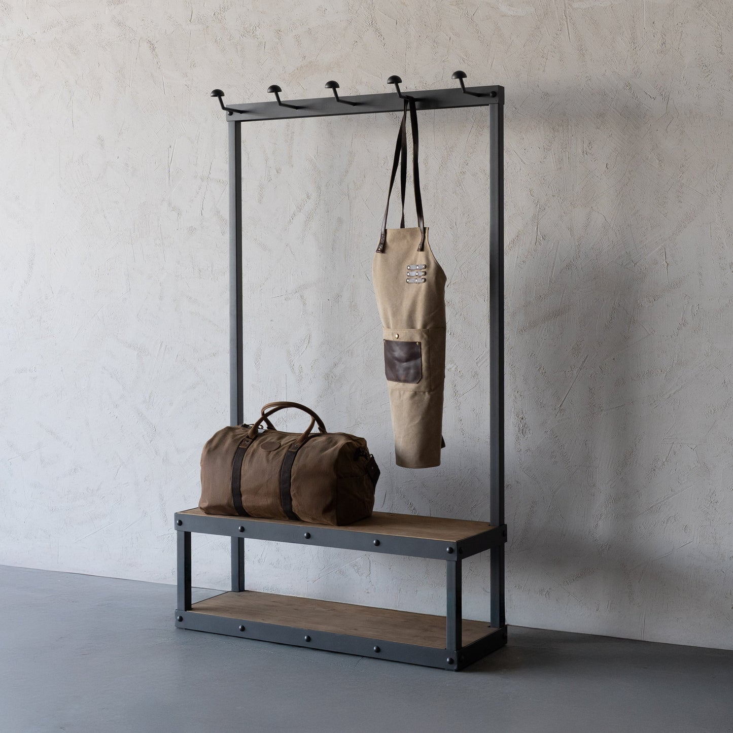 Nordic Industrial Wood & Steel Floor Goat Hanger